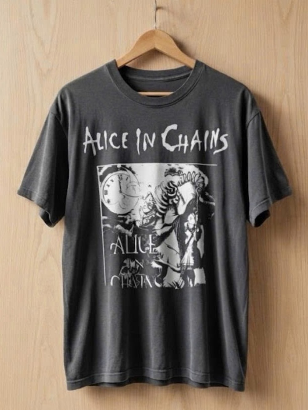 Vintage Black Alice In Chains Graphic Tee with White Print